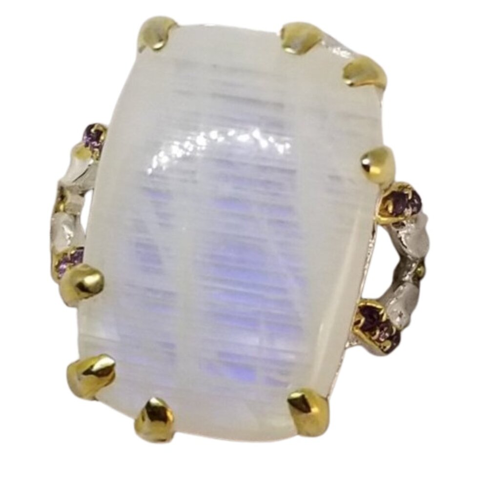 24 carat moonstone, amethyst & sterling ring